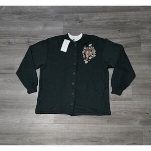 Vintage Bobbie Brooks Womens Green Floral Cardigan Sweater Sweatshirt Medium NWT